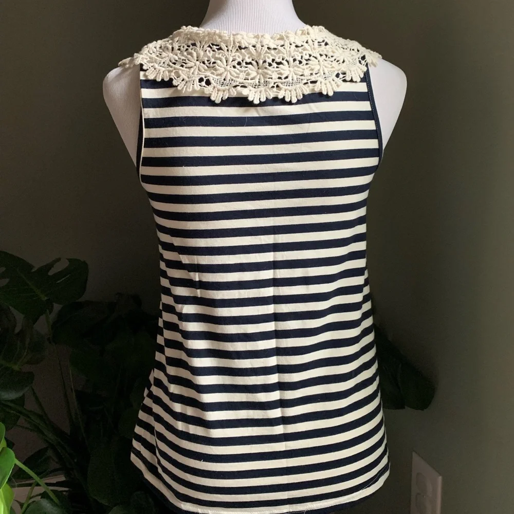 Lili’s Closet Navy & Ivory Striped Tank with Crocheted Collar - Picture 3 of 4